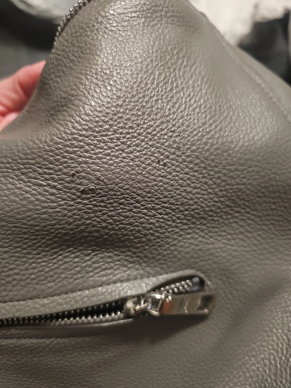 COACH Pebbled Leather Hobo Bag in Gray with Stud Accents